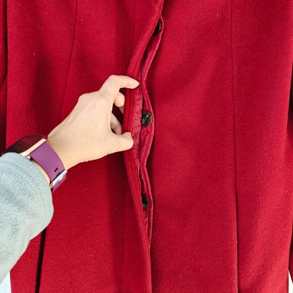 CALVIN KLEIN Wool-Blend Coat with Belt Pockets Red Size 4 - Picture 5 of 12